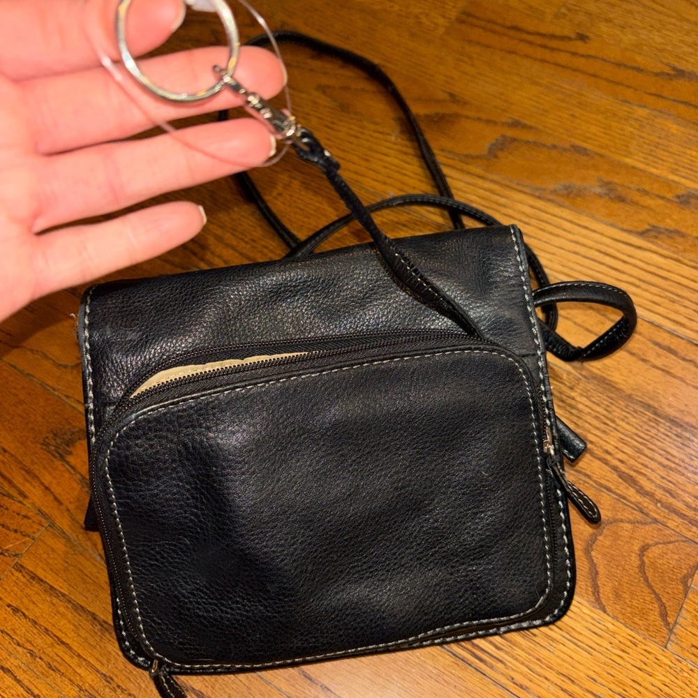 Gianni Bernini Leather Crossbody Black Purse Crossbody Bag Silver Hardware Small - Picture 7 of 10